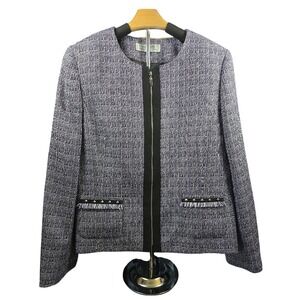 Tahari Arthur S. Levine Women Purple Tweed Zip Front Studded Blazer Jacket 14